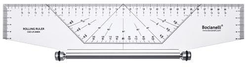 Profi Rolllineal - Roll Lineal 35 cm - Technisches Zeichnen Parallel Lineal - Parallel Ruler - Multifunktion Roll-Lineal mit Griff und Winkelmesser - Parallellineal Navigation