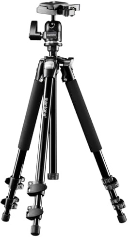 Mantona Scout Trépied Max, 157 cm (incl. rotule avec plateau de fixation rapide, niveau à bulle intégré, capacité de charge env. 6 kg)
