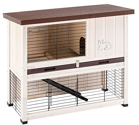 Ferplast Kaninchenstall im Freien RANCH 100 BASIC aus FSC-Holz, mit Zubehör und Kaninchenhaus, 125 x 65 x h 51 cm.
