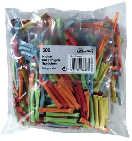 Herlitz Nieten, farbig sortiert, bedruckt mit lustigen Sprüchen, 500 Stück