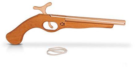 BestSaller 1233 Piraten Pistole aus Holz mit Schuss-Funktion inkl. 3 Gummies, Natur