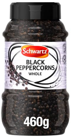 Schwartz for Chef Whole Black Peppercorns,460g | Commercial catering size provides intense, woody aroma and warm heat, adding depth to professional restaurant dishes.
