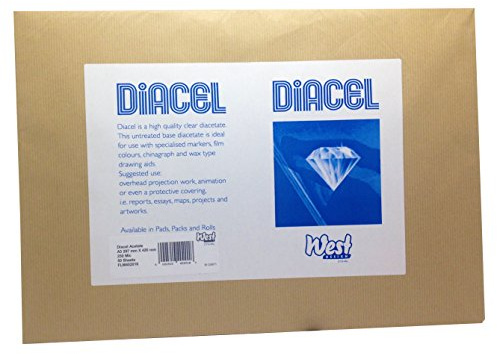 Diacel Film Acetate Sheets, Clear, A3, 250 Microns, 50 Sheets, for Use with Specialised Markers, Film Colours and Chinagraph, Crystal Clear Film