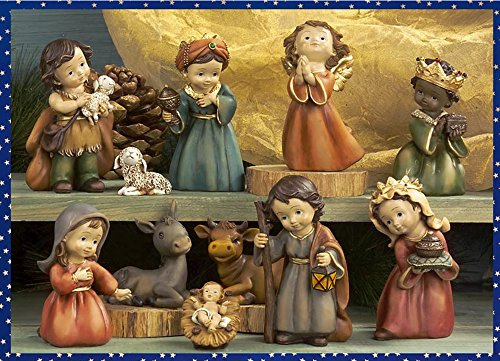 Weihnachten Idee: Weihnachtskrippen Krippenfiguren Gruppe Statue von Kindern aus Kunstharz; 11 Motive; cm 13