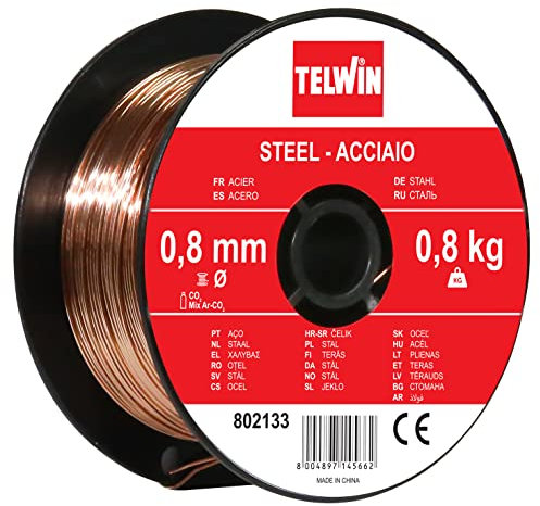 Telwin 802133 Bobina Filo Acciaio D. 0.8 mm 0.8 kg per Saldatura, 0.1 V, 0.8 mm - 0.8 kg, Marrone