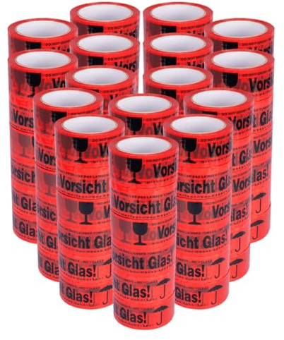 verpacking Klebeband „VORSICHT GLAS“ Verpackungsband reißfest, Standard abrollend, 48 mm × 66 lfm 180 Rollen