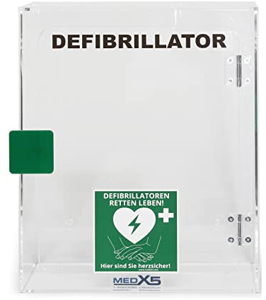 MedX5 Defibrillator Acrylglas Wandkasten für Innenbereiche mit Defi-Standortschild