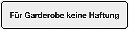 Metafranc Panneau adhésif « Für Garderobe keine Haftung» – 200 x 48 mm/Panneau/Panneau d'information/Plaque de porte/Identification commerciale/Info vestiaire/Avertissement/Avertissement
