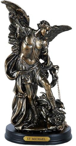 Pacific Giftware St. Michael San Miguel The Great Protector Archangel Defeating Lucifer Figurine on Wooden Base with Brass Name Plate Polyresin Home Decor 8.13 H