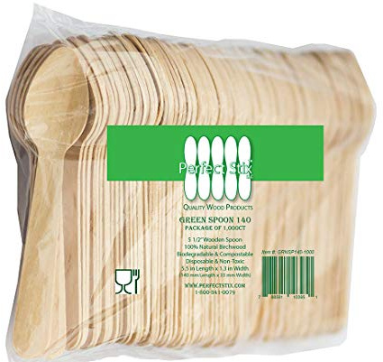 Perfect Stix - Green Spoon 140-1000 Wooden Compostable Cutlery Spoon, 5-1/2 Length , 1000 Count (Pack of 1)