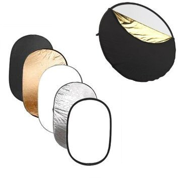Ex-Pro 5 -in- 1 Photographic Light Reflector - 36 x 48 (91cm x 122cm) Silver, Gold, Black, White & Translucent, Collapsible.
