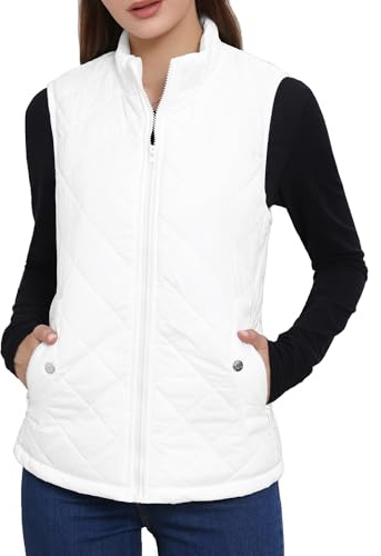 Allegra K Women's Puffer Vest Sleeveless Lightweight Zip Vests with Pockets | Stand Collar, Lightweight, Gilet Quilted, Zip up, Puffer Vest, Pockets Outerwear, Flattering Fit Jacket
