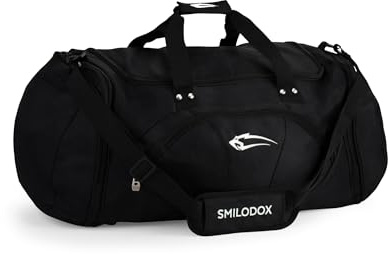 SMILODOX Sporttasche Houston - Unisex Trainingstasche für Fitness Sport Gym & Reisen mit vielen Fächern - Tragetasche, Schultertasche, Reisetasche, Übernachtungstasche, Schwarz