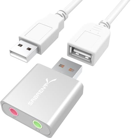 SABRENT USB Audio Adapter, External Sound Card, 3.5mm to USB Headphone Adapter, Stereo Sound with TRRS, Extension included (AU-EMAC)