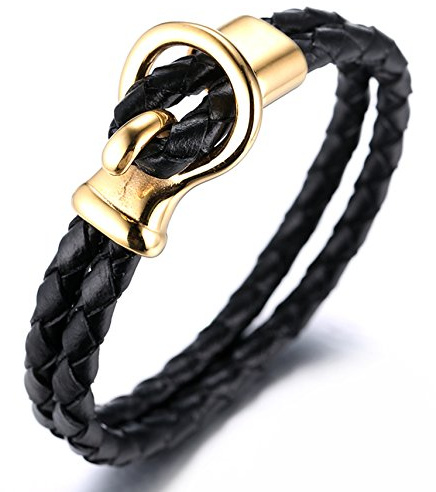 Halukakah ● Segeln ● Herren-Armband Handgefertigt | Echtleder in Schwarz | Angelhaken Verschluss aus Edelstahl in Gold | KOSTENLOS Geschenkbox | Tolle Geschenkidee | 21.5cm