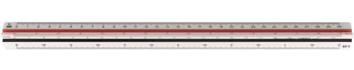 M+R Dreikantmaßstab 30 cm Dreieckiges Lineal aus Kunststoff mit sechs Maßstäben (1:20, 1:25, 1:33 1/3, 1:50, 1:75, 1:100) und drei farbigen Kanälen im Kunststoffkoffer