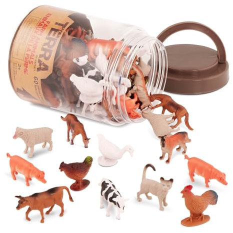 Terra 60-teilig Tierfiguren Sammlung Bauernhof Spielzeug Set – Kühe, Schweine, Hühner, Gänse, Ziegen, Katzen und mehr ab 3 Jahren