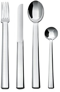 Alessi JH01S24 Rundes Modell Besteckgarnitur bestehend aus 6 Tafellöffeln, 6 Tafelgabeln, 6 Tafelmessern, 6Teelöffeln - Edelstahl 18/10 glänzend poliert