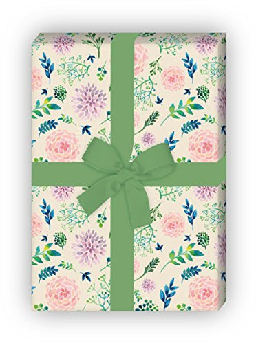 Kartenkaufrausch 4 Bögen - Wunderschönes Blüten Geschenkpapier Set mit einem Hauch von Sommer für tolle Geschenk Verpackung, Musterpapier, Dekorpapier zum basteln 32 x 48cm, auf gelb