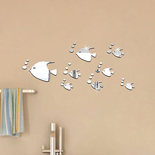 Ufengke® 8 Pièces 3D Poissons Tropicaux Effet De Miroir Stickers Muraux Design À La Mode Art De Décalque Décoration De La Maison Argent