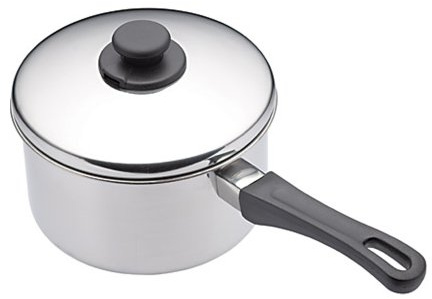 KitchenCraft Cazuela para Cocinas de Inducción Extra Profunda con Tapa, Sartén de Acero Inoxidable de 16 cm - Plateada