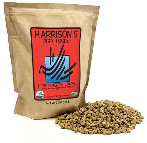 Harrison's Bird Foods High Potency Coarse—Maximum Nutritional Formula for Medium to Large Birds, Certified Organic Non-GMO Pet Bird Food, Vet-Developed, Suitable for All Life Stages, 2.27 kg/ 5 lb