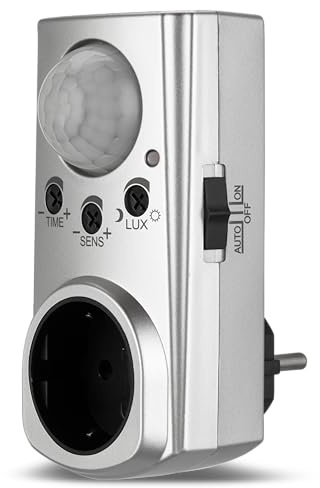 REV Bewegungsmelder innen - Zwischenstecker mit Bewegungsmelder, Steckdose, 120°, 7m, Silber