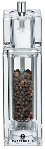 Zassenhaus Pfeffermühle mit Salzmühle Solingen aus Acryl in der Farbe Transparent 16cm, Maße: 4,5cm x 4,5cm x 16cm, 035124