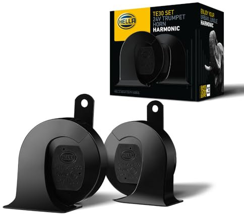 HELLA Fanfare - HEAVY DUTY HORN TE30 SET - 24V - 110dB(A) - Frequenzbereich von: 410Hz - Frequenzbereich bis: 510Hz - Hochton/Tiefton - elektrisch - Gehäusefarbe: schwarz - Menge: 2 - 3FH 940 800-821