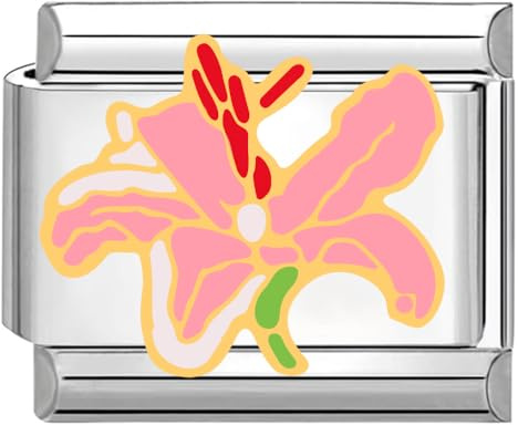 Quiges - 9mm Italian Style Charm Modul Edelstahl Azelea-Blume für Italienische Armbänder