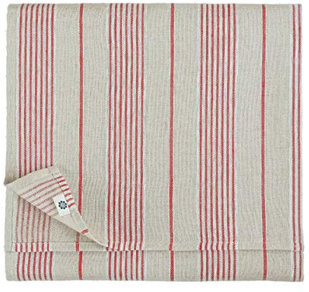 Linen & Cotton Hochwertige Tischdecke Streifen Ulla - 100% Leinen, Beige/Natur/Rot (150 x 300 cm) Weihnachten, Rechteckig Tischtuch Decke Tischwäsche Stoff für Haus/Home Küche Dekoration Esszimmer