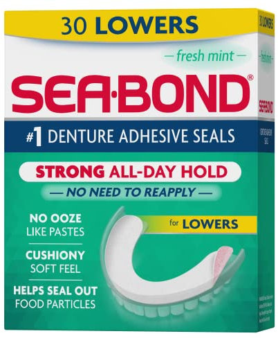 Sea Bond Secure Denture Adhesive Seals, Fresh Mint Lowers, 30 Count