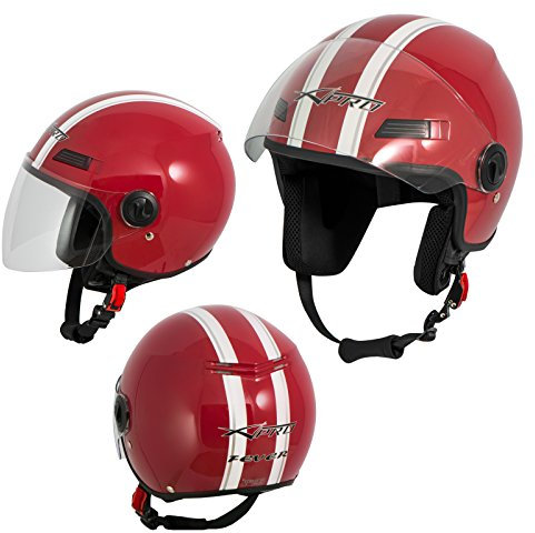 A-Pro Motorradhelm Motorrad Roller Offenes Jet Helm Viser ECE 22-06 Rot M