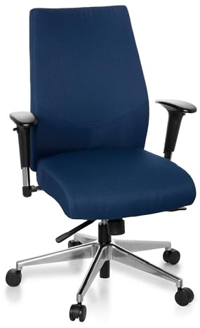 hjh OFFICE 608710 Professionell kontorsstol PRO-TEC 250 tyg mörkblå Snurrstol ergonomisk, justerbart sittdjup & armstöd