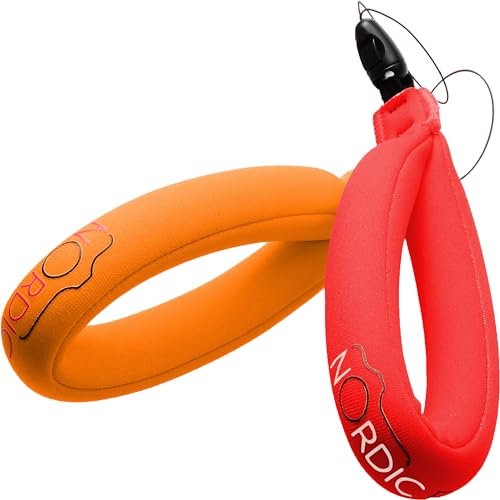 Lot de 2 flotteurs étanches pour appareil photo - Dragonne pour appareils sous-marins – GoPro/Panasonic Lumix et plus – Flotte téléphone, étui, maintient clés, évite couler – (rouge et orange)