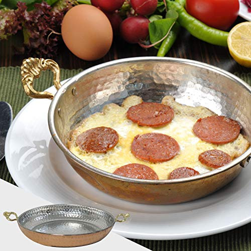 Turkish Emporium Kupfer-Ei Omelett Paella-Pfanne Sahan Frier Topf mit Messinggriffen Retro