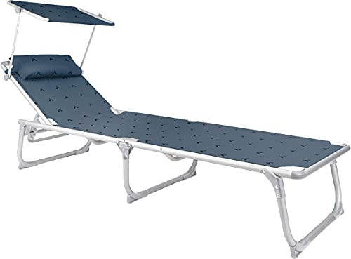 Berger | Lettino Con Parasole a 3 Gambe | Sdraio da Giardino, Lettino Spiaggia Pieghevole, Sdraio da Campeggio | Tettuccio Parasole e Cuscino | Carico Max 120 Kg | 58 x 30 x 188 cm