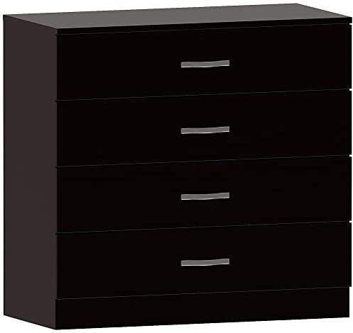 Vida Designs Riano 4 Drawer Chest of Drawers, Metal Handles and Runners, Anti-Bowing Drawer Support, Bedroom, Nursery Furniture, Black