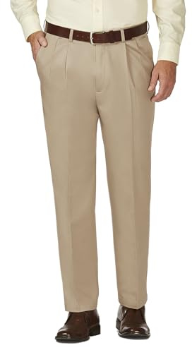 Haggar mens Work to Weekend Classic Fit Pleat Regular and Big Tall Sizes dress pants, Khaki, 34W x 29L US