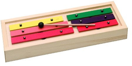 Goldon - Glockenspiel, pentatonisch, Resonanzkörper aus Fichtenholz, Klangplatten aus Leichtmetall, 25x4 mm, 1 Gummischläger
