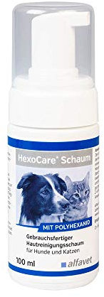 Alfavet HexoCare Schaum, Hautreinigungs-Schaum für Hunde und Katzen, Gebrauchsfertig mit Polyhexanid, 100 ml Pumpflasche