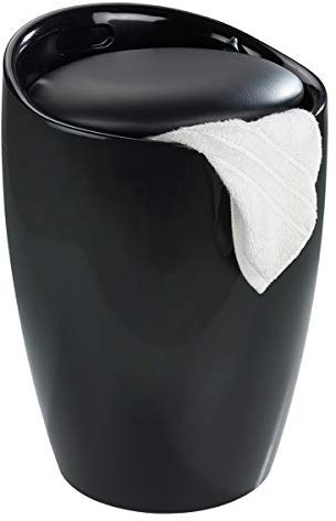 WENKO Badhocker Mod. Candy Schwarz, Hocker mit Stauraum für das Badezimmer und Wohnzimmer, integrierter Wäschesammler, ABS-Kunststoff, BPA-frei, Fassungsvermögen 20 L, Ø 36 x 50,5 cm
