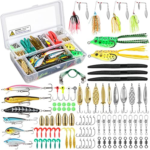 PLUSINNO® Set di 102 esche artificiali, inclusi stickbait, wobbler, wobbler, jighaken, rane, indicatori di direzione e altri accessori