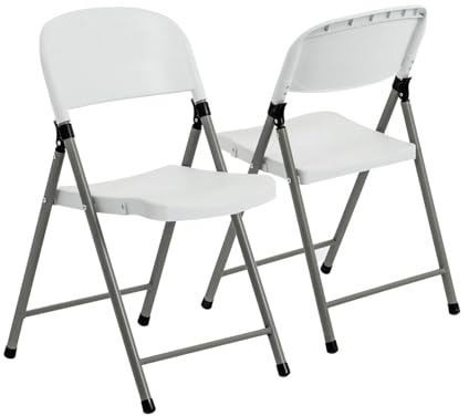 Harbour Housewares Plastic Folding Chairs - Pack of 2 - White - Heavy Duty Foldable Indoor Outdoor Trestle Folding Seats for Office, Garden Event Party, Art & Crafts, Camping Picnics