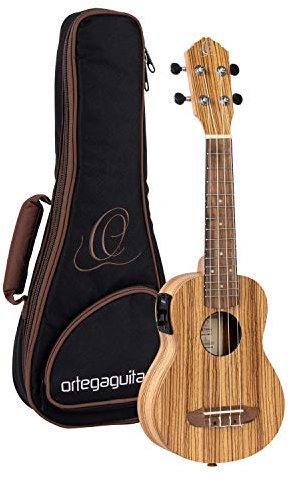 Ortega Guitars Sopran Ukulele Elektro-Akustisch – Timber Series – Inklusive Gigbag – Zebrano, Natur (RFU10ZE)