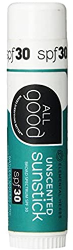 (Single, Unscented) - All Good Organic Sunstick - Zinc Oxide Sunscreen for Face, Nose, Ears - Coral Reed Safe - Water Resistant - SPF 30 (.180ml)(Unscented)