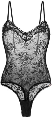 DORINA Origins spetsdyna body utan kudde, elegant spetskant, crotch med tryckknappar, justerbar, svart, svart, S
