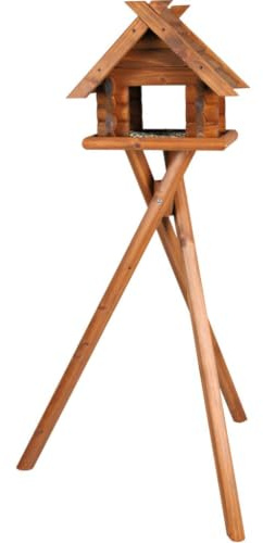 Natura Block-Futterhaus mit Ständer, Kiefernholz, 47 × 40 × 36 cm/1,40 m, braun