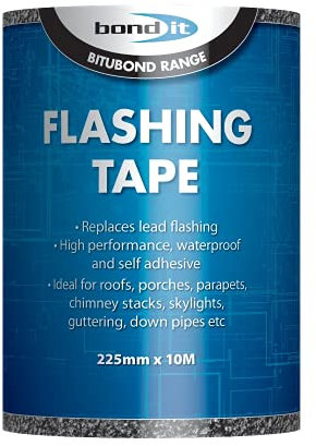 Bond-It Flashing Tape 225mm x 10Metres - Peel & Seal self-Adhesive Flashing Tape That's Weatherproof, Tough, Flexible & Easy to use. Great for roof Repairs! Choice of Widths & Lengths., Black, BDF005