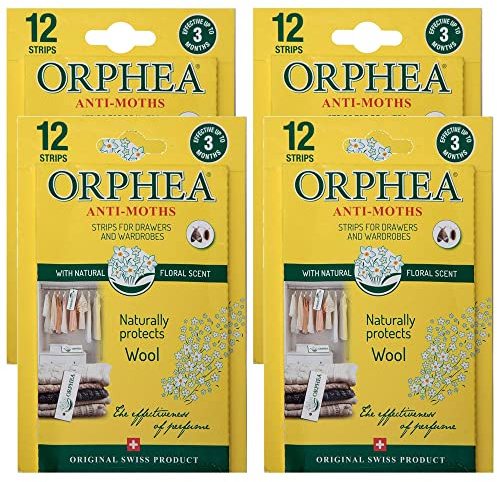 Orphea Anti Moth Strips - Floral Scent (4 packs, 48 Strips) | Moth Repellent for Wardrobes, Drawers, Shelves - Wardrobe Fresheners for Wool - Moth Paper Strips for Clothes Storage